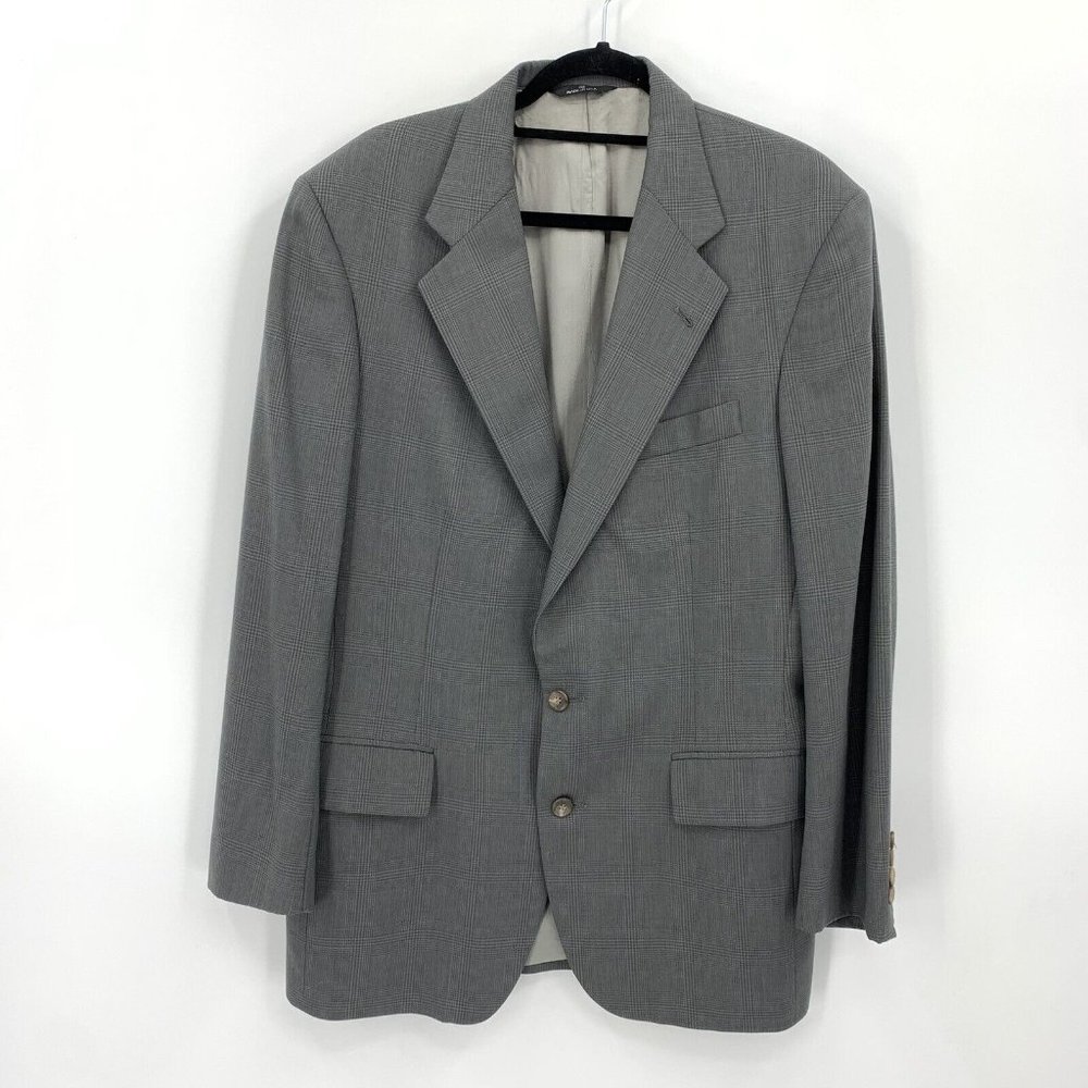 Polo University Club Gray Plaid 2 Button Blazer Kensington Collection Mens 42 R